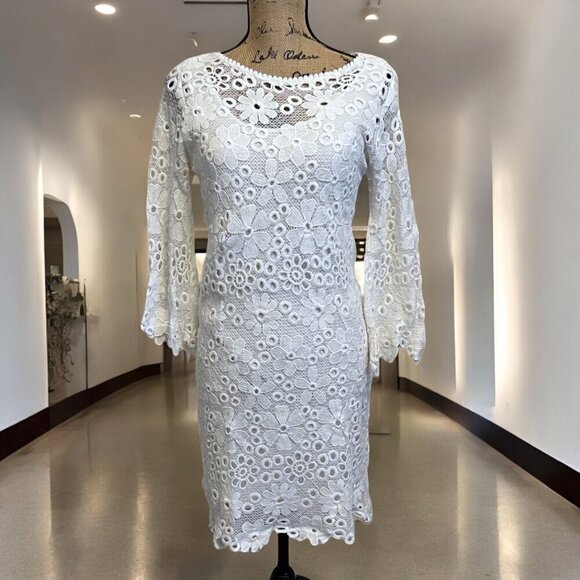 Velvet By Graham Spencer Beachy White Lace Long Sleeve Cottagecore Sheath Dress - Picture 1 of 7